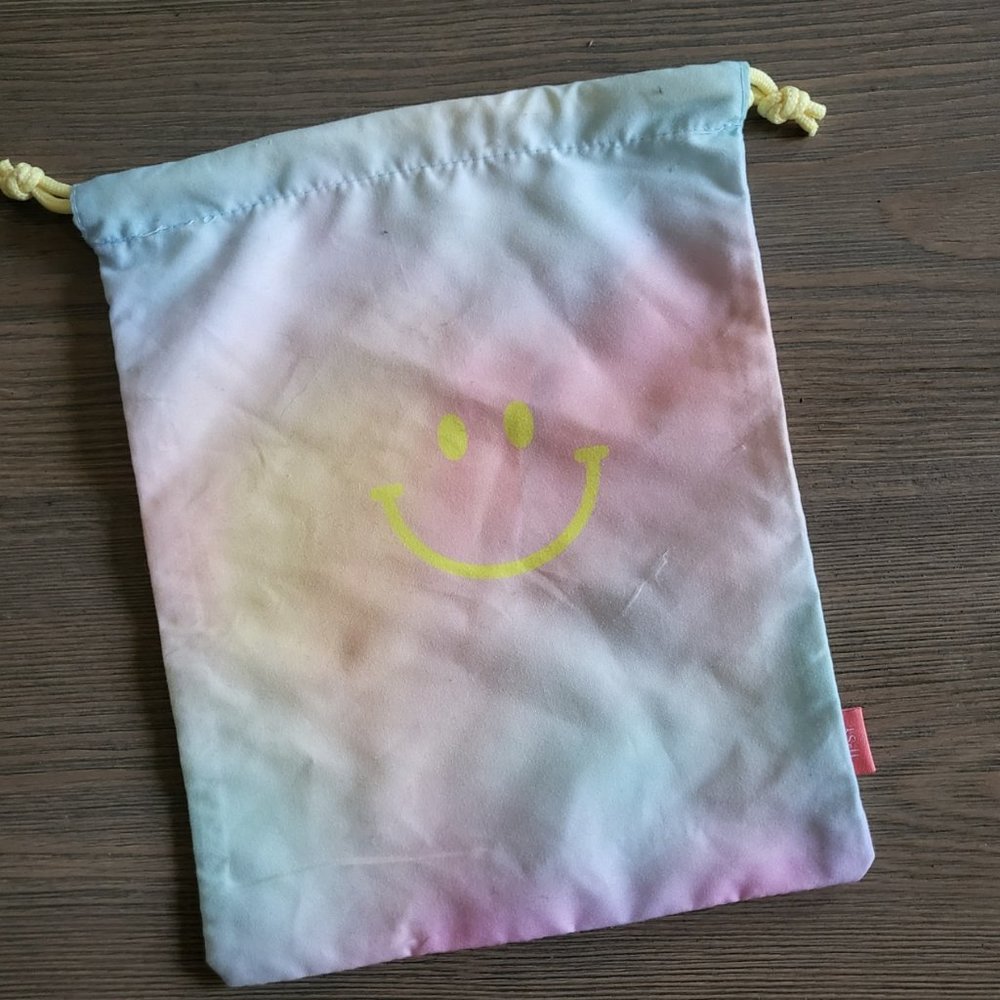 Ipsy Smiley Face pastel tie dyed drawstring makeup bag